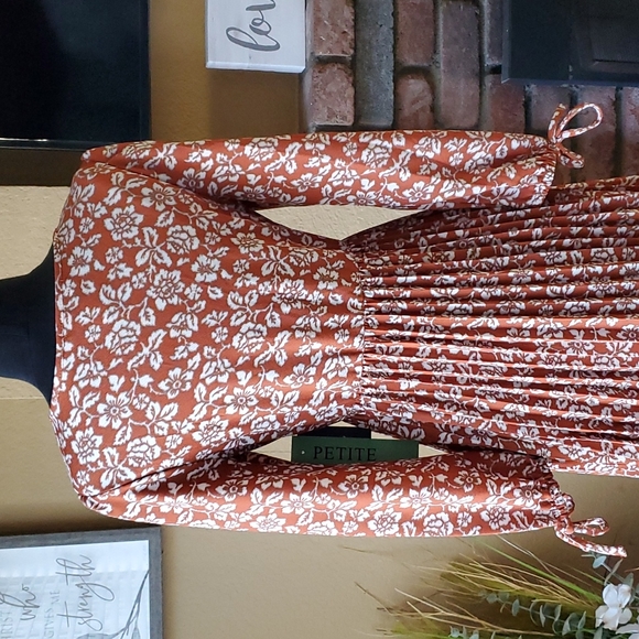 🆕️ Lark + Grey Women's Floral Rust Orange Long Sleeve Pleated Dress SIZE: PS - Picture 7 of 13
